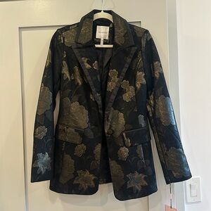 NWT Avec Les Filles Black & Bronze Floral Pattern Blazer